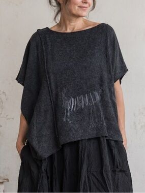 Luukaa Anthracite Fuzzy Knit Asymmetrical neck Art To Wear Top